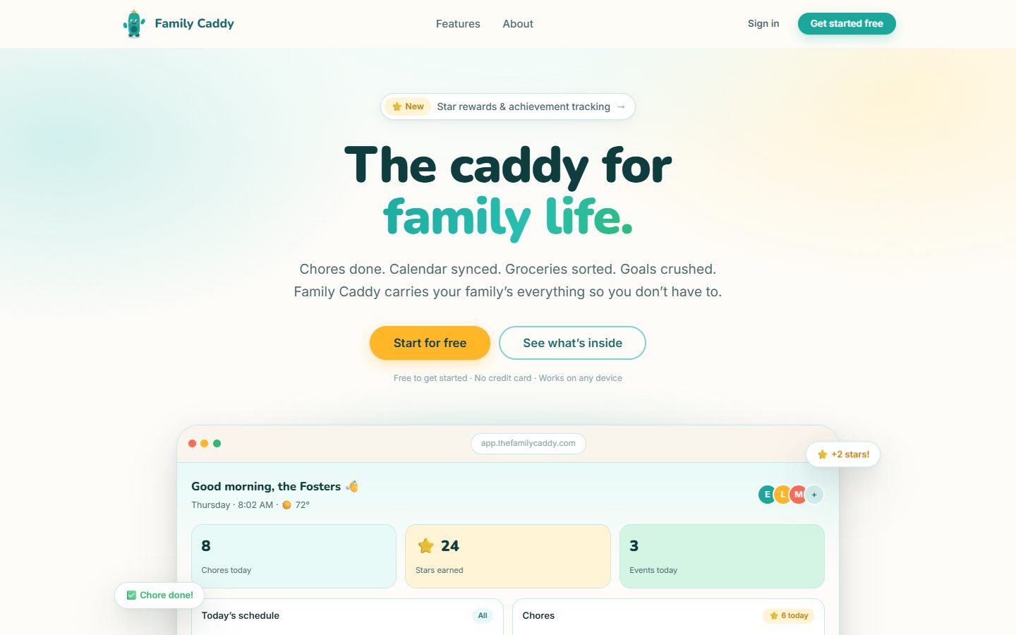 Family Caddy home page with the headline "The caddy for family life"