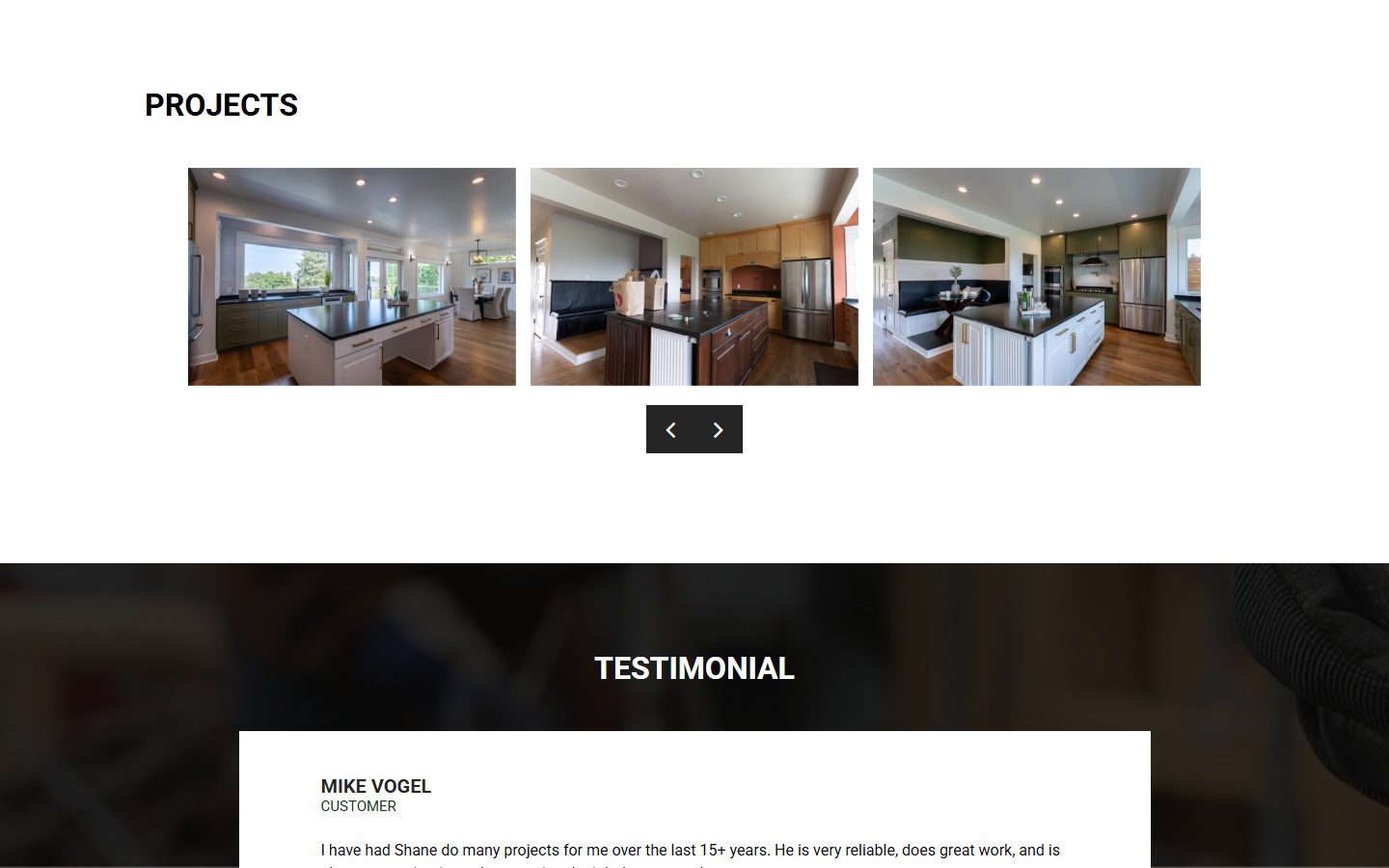 Rebound Construction project gallery showing three completed kitchen remodels